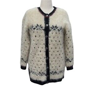 Vintage Hand-Knit Jones NY Mohair/Wool Fuzzy Cozy Cardigan Sweater S